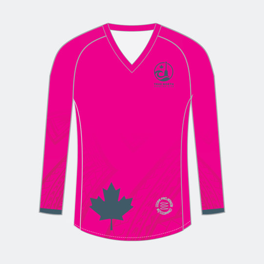 TRUE NORTH Women Racer Long Sleeve (Small Maple Leaf - Design 2)